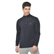 WOODLAND Men Navy Blue Fs R Neck Zipper Sweatshirt