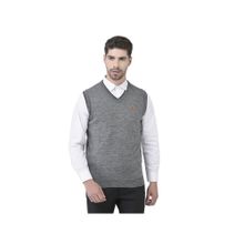 WOODLAND Men Grey S Less V Neck Pullover Sweatshirt