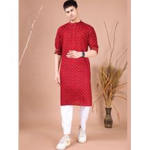 SHIWAM ETHNIX Men Red Printed Cotton Organic Kurta