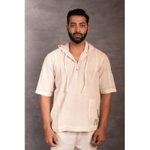 Thread Game Men Off White Khadi Hooded Neck Hoodie