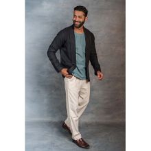 Thread Game Men Black Khadi Notched Lapel Jacket