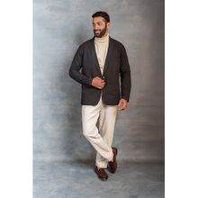 Thread Game Men Black Khadi Notched Lapel Jacket