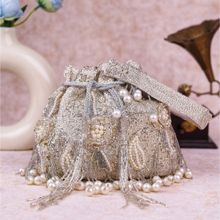 sugarcrush Silver Potli Bag with Pearl Tassels