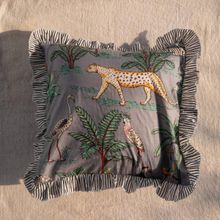 House of Ekam Grey Tropical Dreams Ruffle Cushion Cover