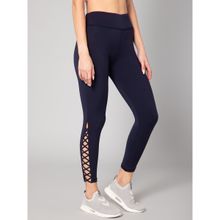 Muscle Torque Gym Yoga High Waist Side Cross Drawstring Tights Navy Blue
