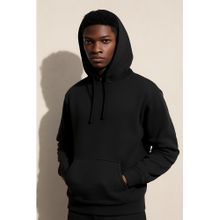 Parcel Yard Solid Black Hooded Drawstring Hood Casual Men Hoodie