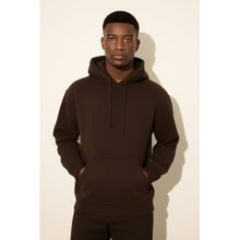 Parcel Yard Solid Brown Hooded Drawstring Hood Casual Men Hoodie