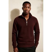 Parcel Yard Men Wine Stylish Zip Long Sleeve Sweatshirt