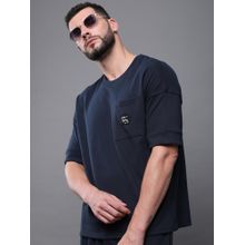 Difference of Opinion Mens Oversized Drop Shoulder Pocket Navy Blue T-Shirt