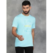 Greenfibre Aqua Blue 100% Cotton Printed T-Shirt with Half Sleeve