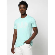GAP Men Aqua Crew Neck Embroidered Logo T-shirt