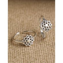 CLARA 925 Silver Size Adjustable Flower Toe Rings Pair Gift For Women And Girls