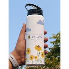Indigifts Sipper Water Bottle Bee Happy Printed Aluminium 750ml