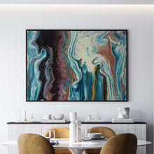 ARTCREST Brown Blue & White Paint Art Painting Black Box Framed Canvas