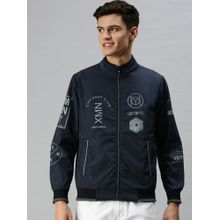 SHOWOFF Men Casual Printed Navy Blue Jacket