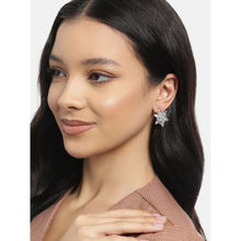 Carlton London Rhodium Plated CZ Floral Big Stud Earrings for women