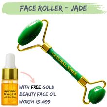 Natural Vibes Jade Roller & Massager with FREE Gold Beauty Elixir Oil for Face Neck and Under Eye