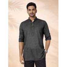 JBN Creation Men Cotton Black Jacquard Self Design Short Kurta