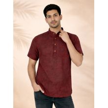 JBN Creation Men Cotton Maroon Jacquard Self Design Short Kurta