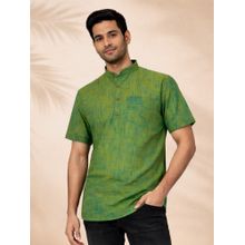 JBN Creation Men Cotton Green Jacquard Self Design Short Kurta