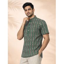 JBN Creation Men Green Cotton Geometric Printed Short Kurta
