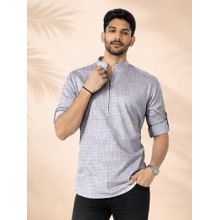 JBN Creation Men Grey Cotton Blend Digital Polka Print Short Kurta