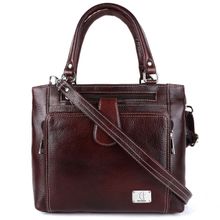 HiLEDER Women Brown Natural Leather Handbag with Detachable Strap (M)