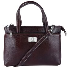HiLEDER Women Brown Leather Handbag with Detachable Strap (M)
