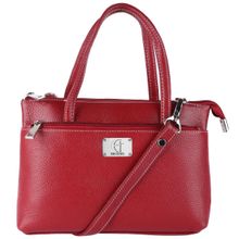HiLEDER Women Red Leather Handbag with Detachable Strap (M)
