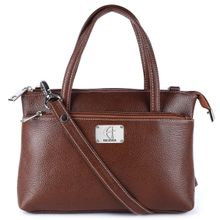 HiLEDER Women Tan Leather Handbag with Detachable Strap (M)