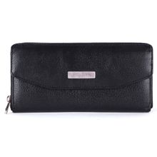HiLEDER Women Black Genuine Leather Textured Purse Wallet (M)