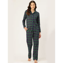 Nite Flite Women Green Checks Shirt with Pyjama (Set of 2)