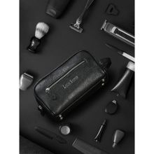 Louis Stitch Mens Jet Black Italian Shrunken Leather Toiletry Kit Travel Organizer Pouch