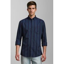 Louis Philippe Men Navy Blue Slim Fit Stripe Full Sleeves Casual Shirt
