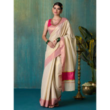 Likha Off-White Pink Tyohar Kasavu Cotton Zari Saree with Running Blouse LIKSAR124 (Free Size)