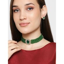 OOMPH Green Beads & American Diamond Choker Necklace Set S