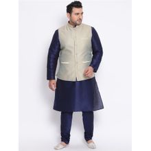 KISAH PLUS Men Cream Kurta Jacket Churidar (Set of 3)