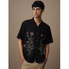 Mufti Men Black Embroidered Loose Fit Shirt