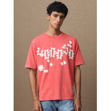 Mufti Men Red Graphic Loose Fit T-Shirt
