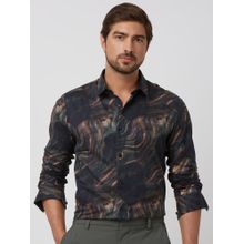 Mufti Men Charcoal Abstract Slim Fit Shirt