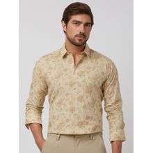 Mufti Men Beige Floral Slim Fit Shirt