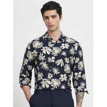Mufti Men Navy Blue Floral Slim Fit Shirt