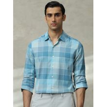 Mufti Men Teal Checks Slim Fit Shirt