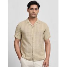 Mufti Men Beige Stripes Relaxed Fit Shirt