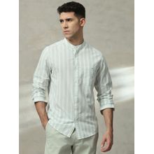 Mufti Men Green Stripes Slim Fit Shirt