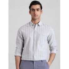 Mufti Men Grey Stripes Slim Fit Shirt