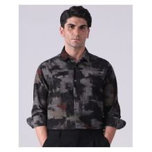 Mufti Men Grey Abstract Slim Fit Shirt