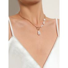 Yellow Chimes Woman White & Gold-Plated Pearl Beaded Link Chain Necklace