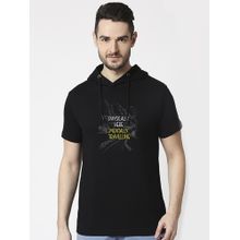 Bewakoof Men's Black Mentally Travelling Graphic Printed Hoodie T-Shirt