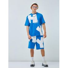 Bewakoof Men's Blue Typography Oversized Co-ordinates